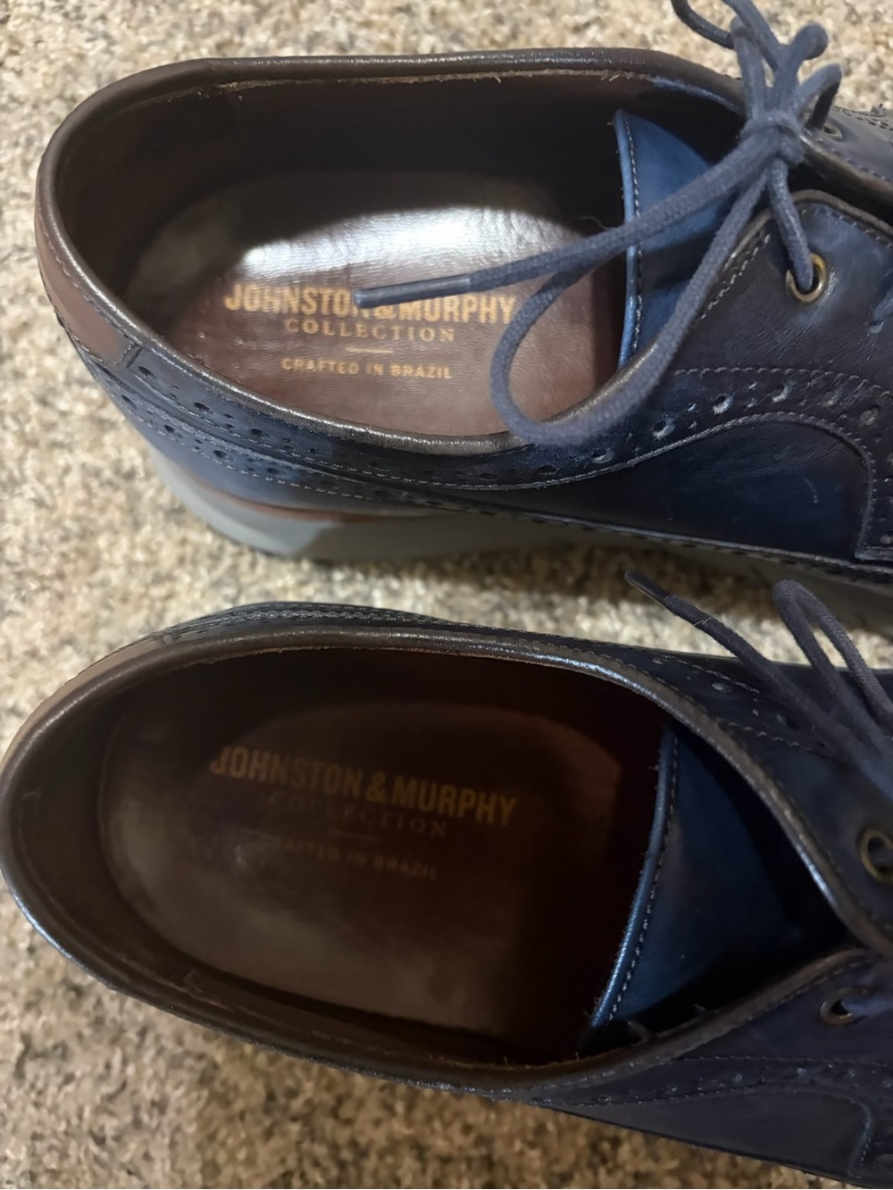 Johnston & Murphy Men's Dark Blue Leather Wingtip Oxfords